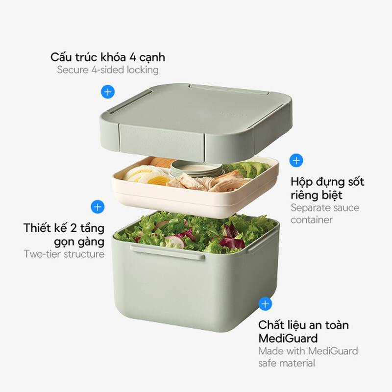 Hộp Salad To-Go LocknLock 1.3L Nhựa PP M&agrave;u Xanh Mint - LCB412, , large image number null